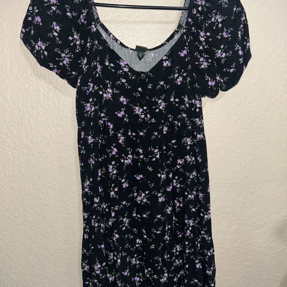 Wild Fable Black Dress with Purple Floral Design